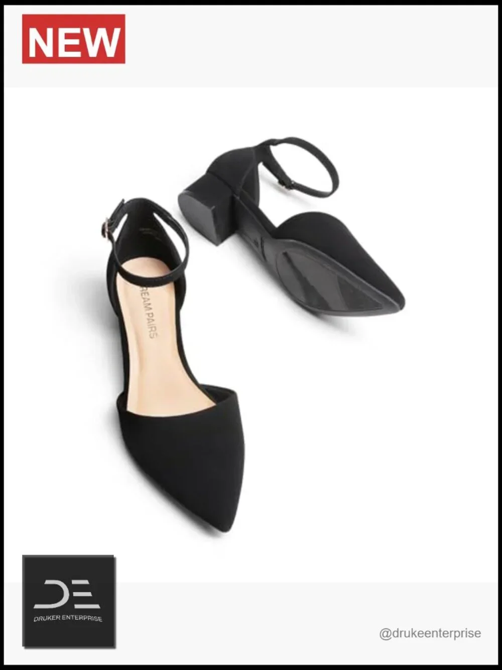 D'Orsay Flats Low Block Heel Pumps with Adjustable Ankle Strap